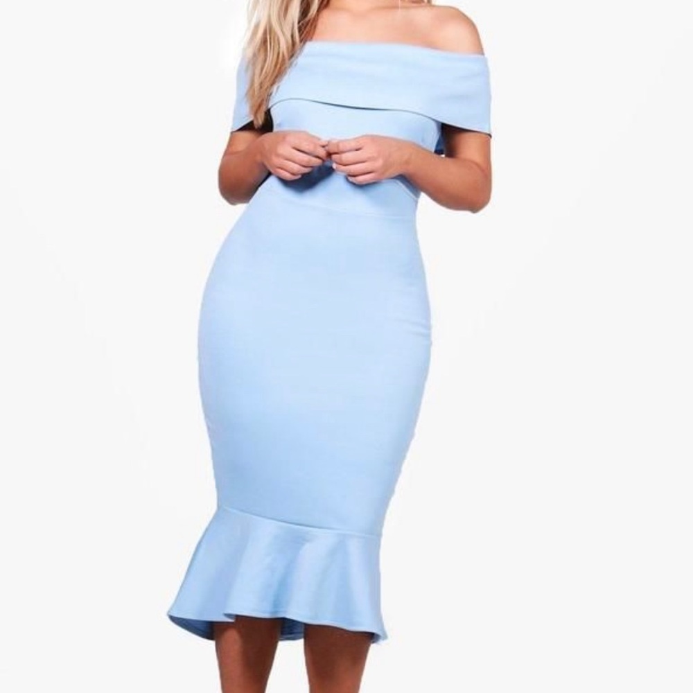 BOOHOO Baby Blue Peplum Dress. - Picture 1 of 2